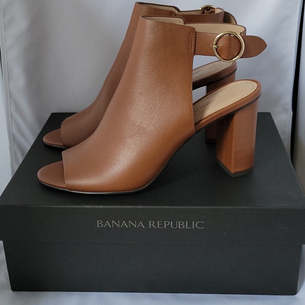 Cognac Leather Peep Toe Booties